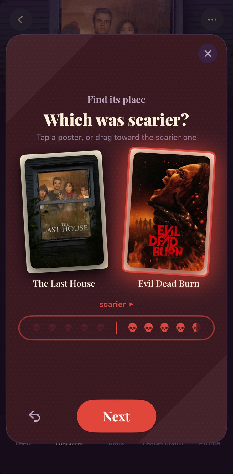 Ranking in Gasper: two films head to head, asking which was scarier.